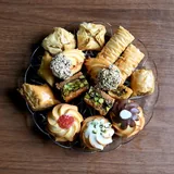 A platter of baklava and Lebanese sweets
